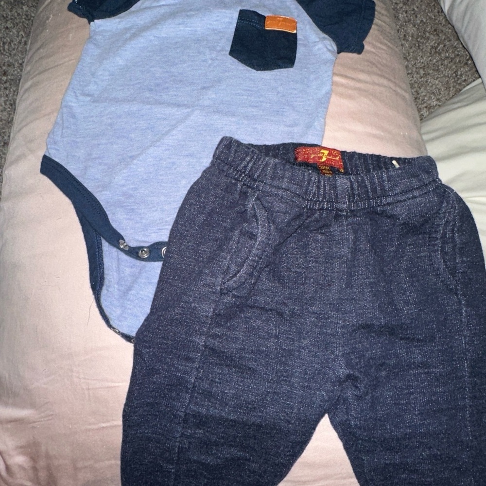 7 for all mankind, Blue and Gray Baby Outfit Set